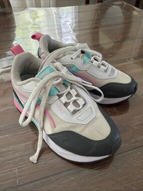 Puma Kids White Pink Teal Low-Top Sneakers